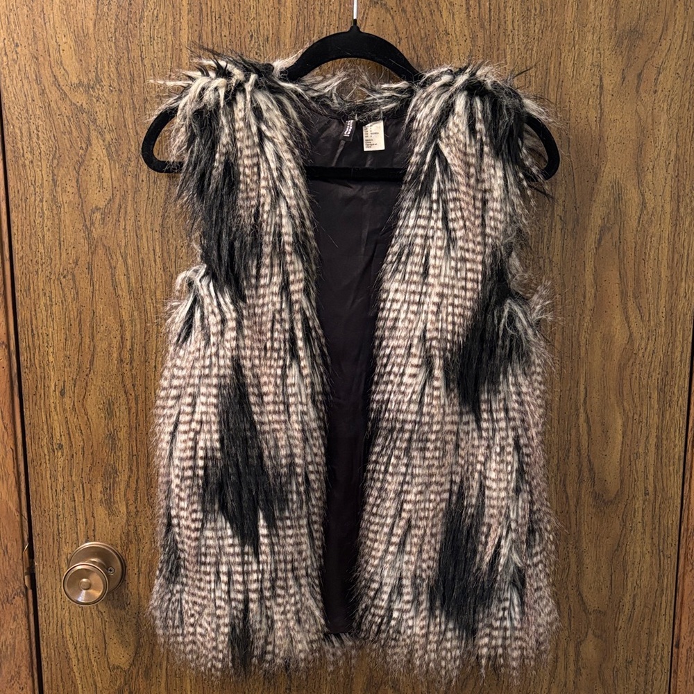 H&M Black and Gray Faux Fur Vest